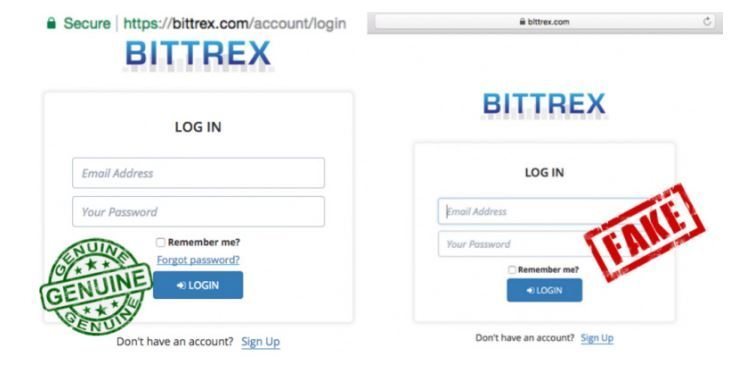 Figure 7. Bittrex website: official version and phishing version