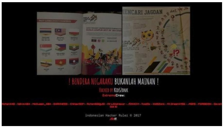 Figure 11. Deface of Malaysian sites due to the Indonesian flag being printed upside down in a souvenir guidebook for the 29<sup>th</sup> Southeast Asian Games