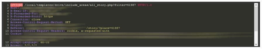 Example of a request used in an Optionsbleed attack (screenshot from PT AF)
