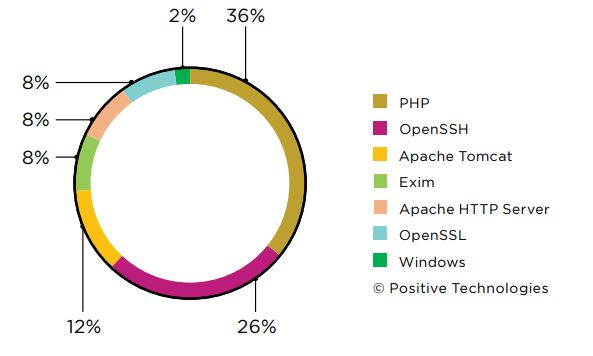 Figure 12. Vulnerable software (percentage of detected arbitrary code execution vulnerabilities)