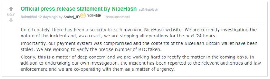 Сообщение от администрации сервиса NiceHash
