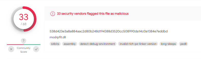 Antivirus engine detections for the old file