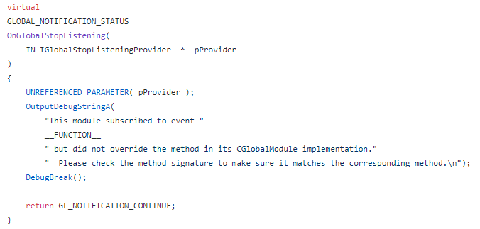Отладочное сообщение в одной из функций из репозитория Microsoft IIS.Common
