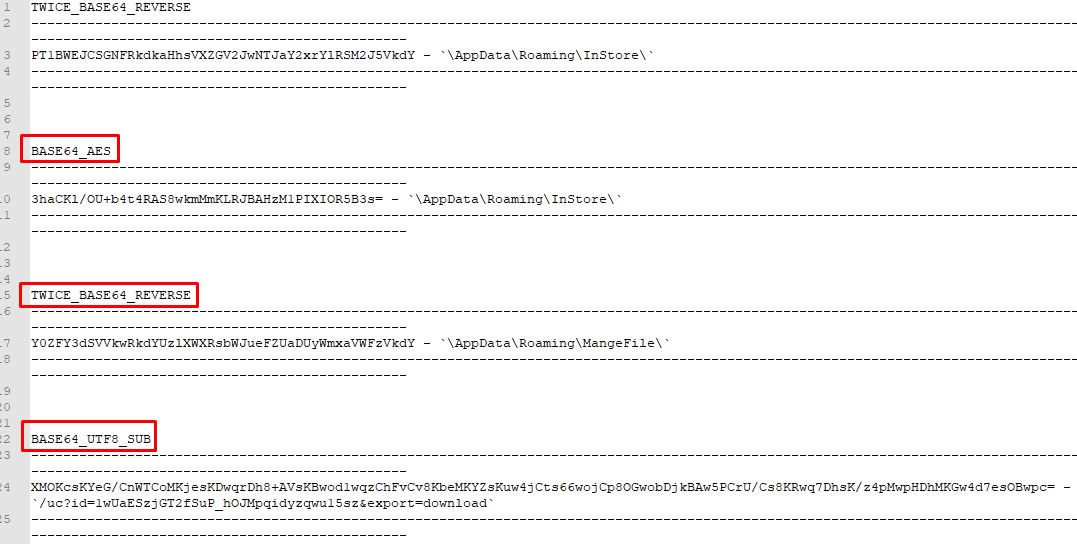 Strings in one of the loader samples were encrypted with various methods, but only one is used in the executable file.