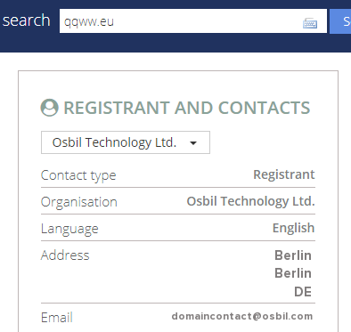 Рис. 17. Информация о регистранте (владельце) домена qqww.eu
