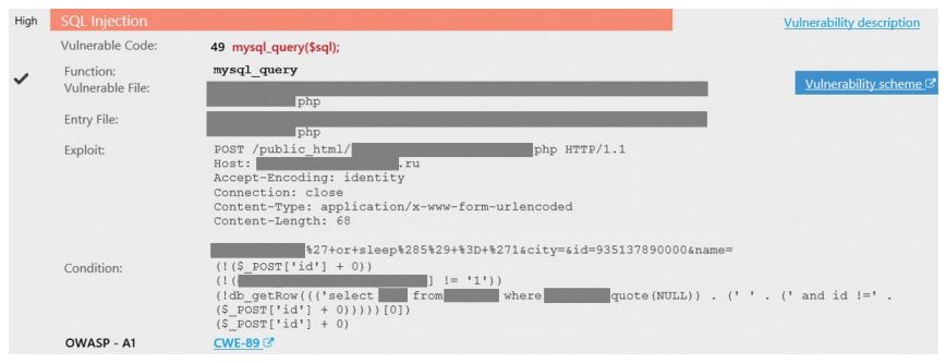 Figure 42. Example of SQL Injection detection