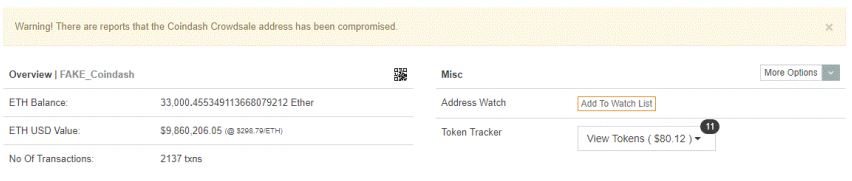Figure 21. Ethereum wallet of the criminals responsible for the CoinDash attack
