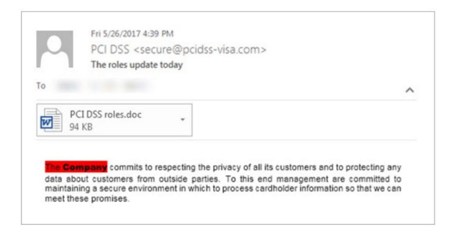 An example of a phishing email targeted at bank employees