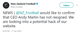 Message on the Football Association Twitter account assuming website compromise