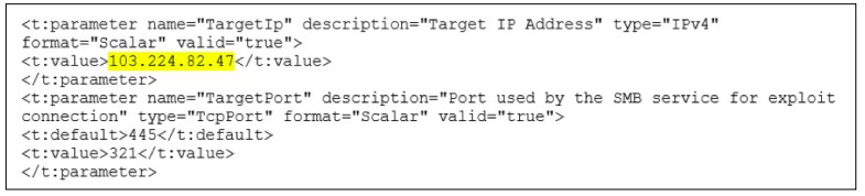 Figure 6. IP address found in the DoublePulsar configuration