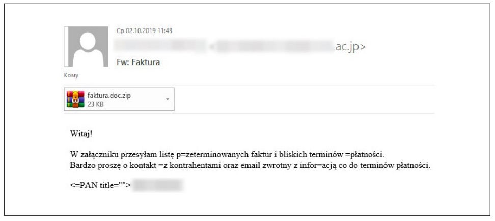 Figure 26. Phishing email from the Cobalt group