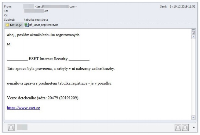 Figure 29. Phishing email from TA505 to a Czech bank