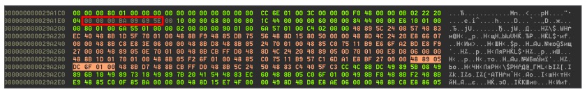 Figure 46. Location of the compilation time in the shellcode header