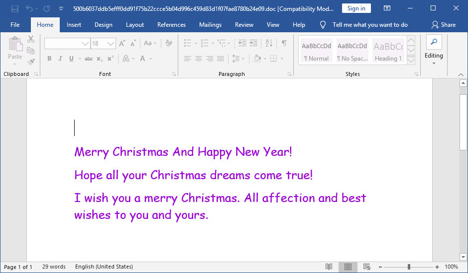 Figure 16. Document with holiday greetings